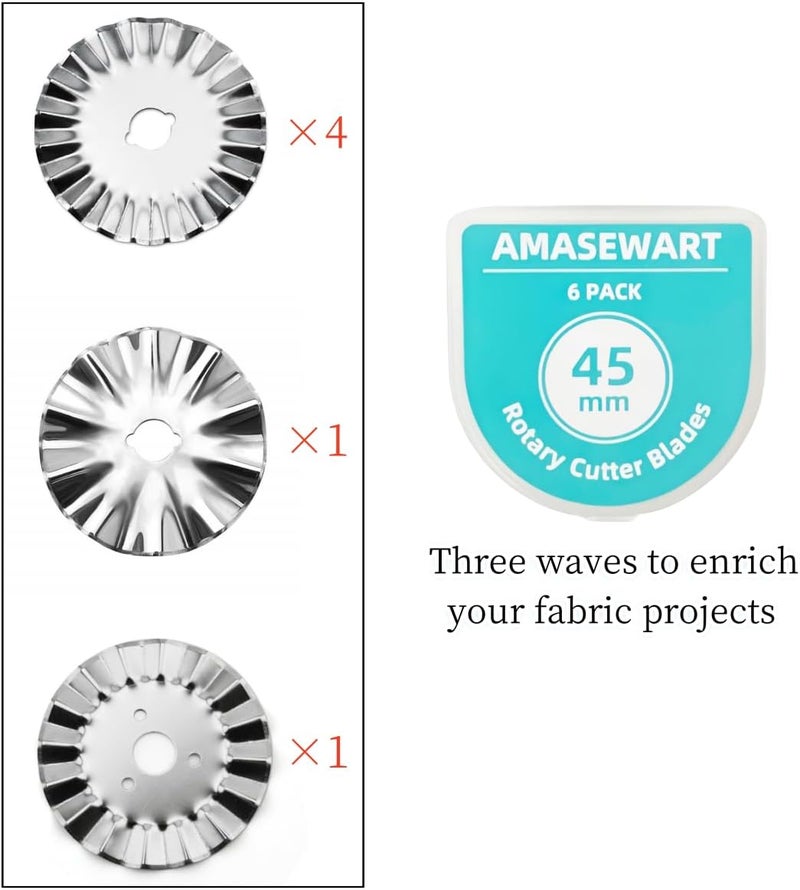 AMASEWART 6 Pack 45mm Pinking Rotary Cutter Blades, Wave Rotary Blades, Decorative Rotary Blades for Quilting,Sewing and Arts & Crafts - Image 5